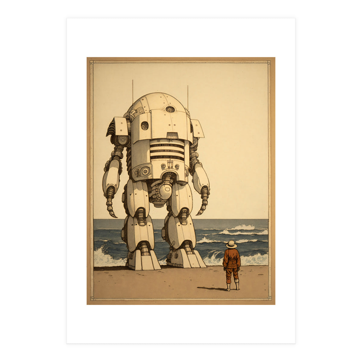 Giant Robot Japanese Woodblock Print (Print Only)