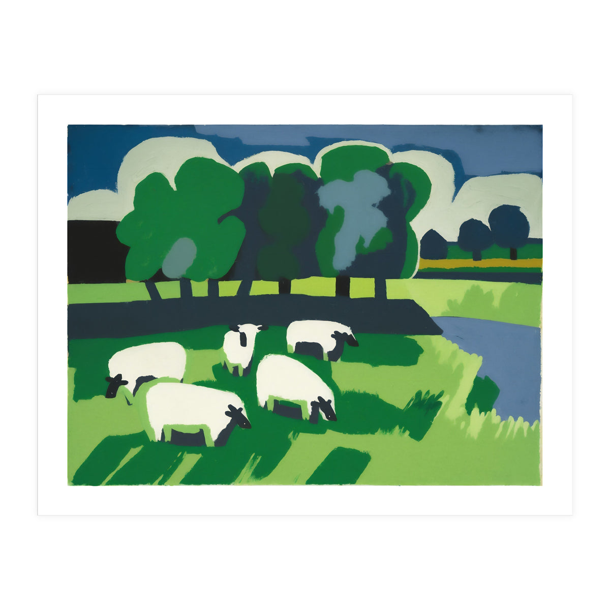 Sheep In A Field Impressionist Landscape (Print Only)