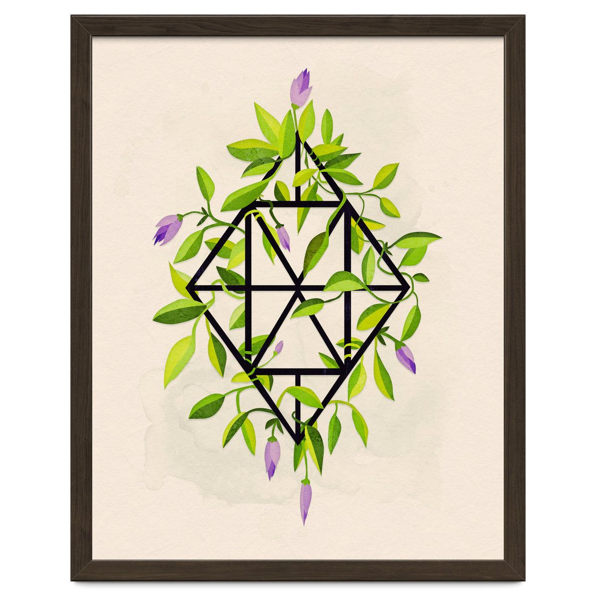 Geometric frame with leaves and flowers