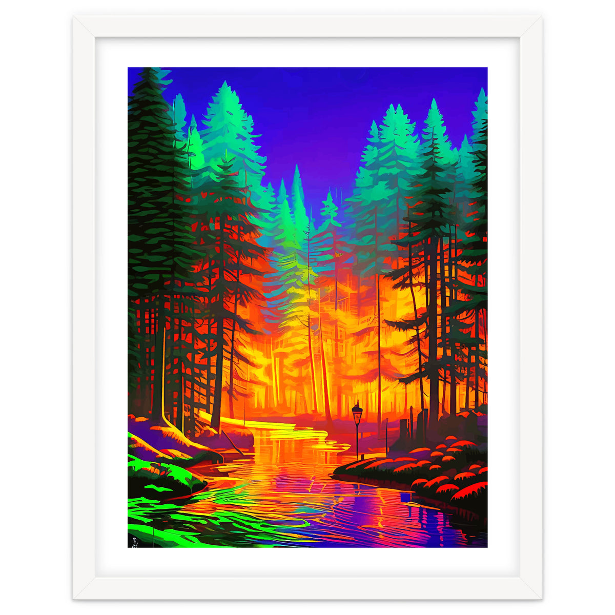 The Neon Mirage, Forest Trees Nature, Eclectic Electric Pop Art, Colorful Bright Contemporary Modern