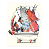 Dinosaur Triceratops in the Shower, funny bathroom humour (Print Only) thumbnail