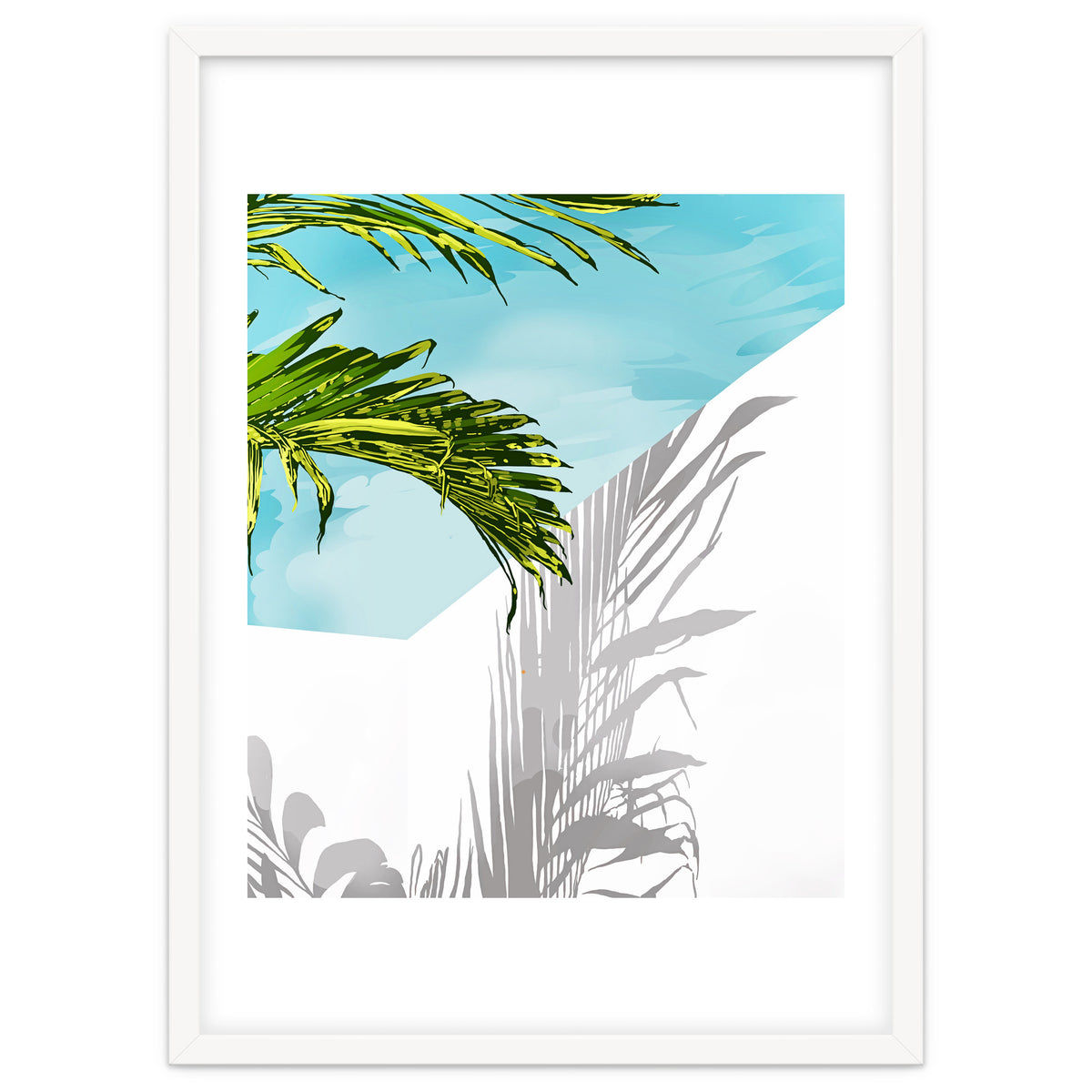 Palms In My Backyard, Tropical Greece Architecture Travel Painting, Summer Scenic Building
