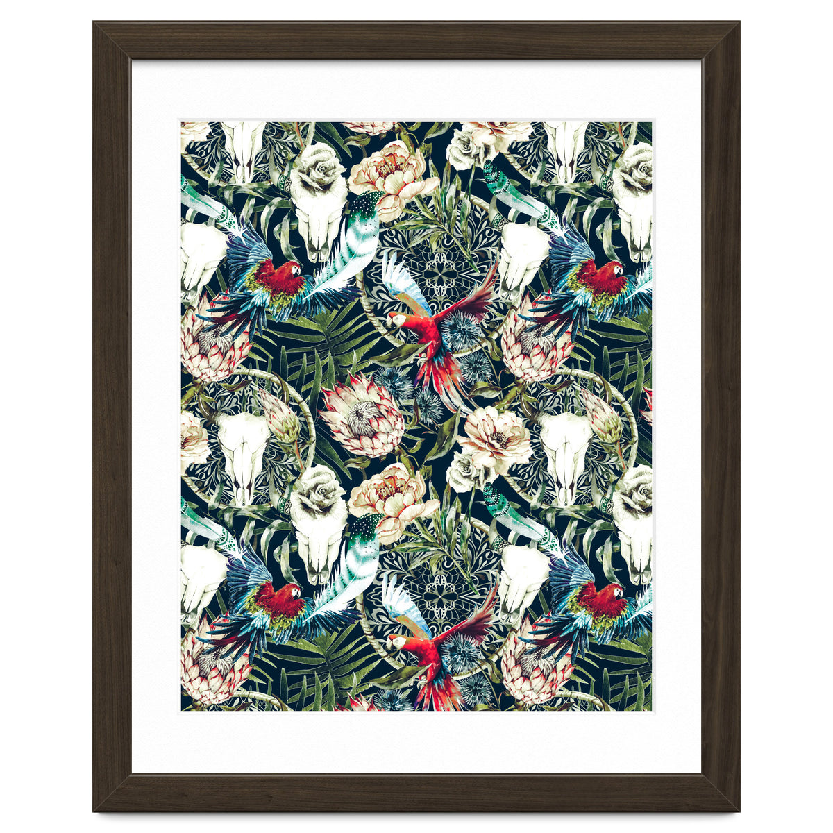 Dark pattern boho skull tropical