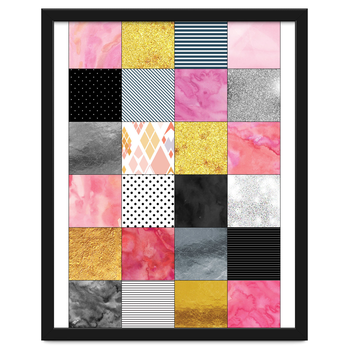 Pink Silver And Gold Quilt Art