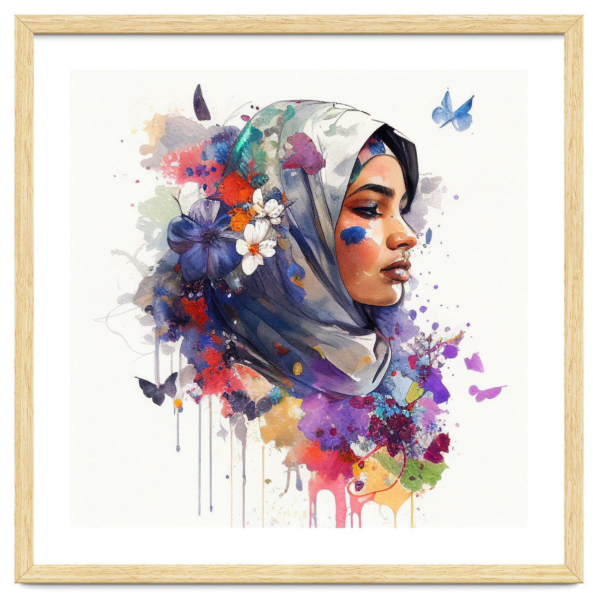 Watercolor Floral Muslim Arabian Woman #5