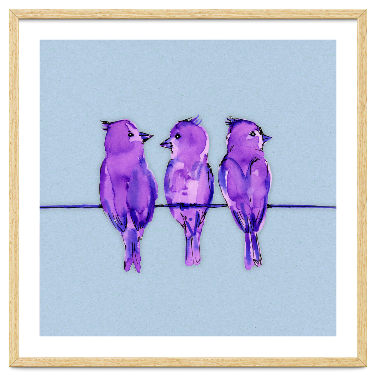 Three purple birds