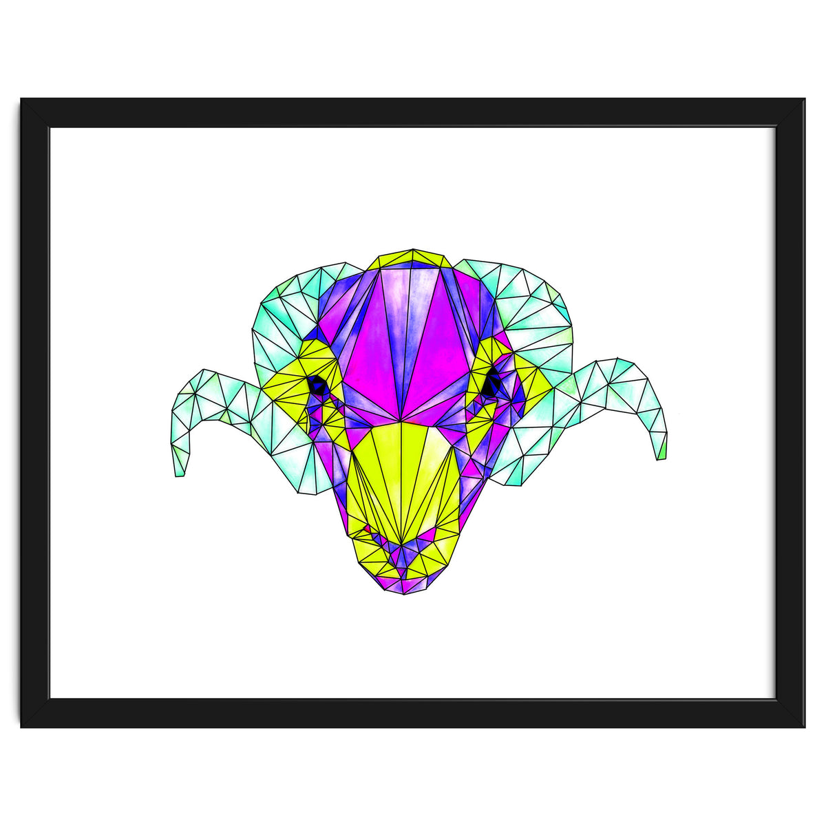 Colourful Geometric Swaledale Sheep Tup with Black Lines