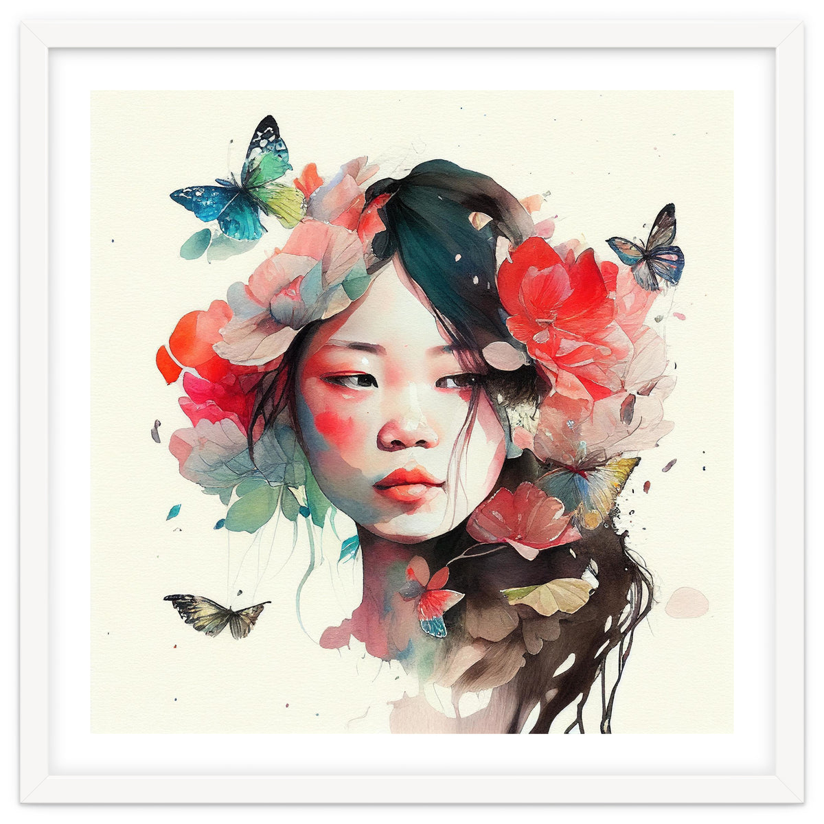 Watercolor Floral Asian Woman #8