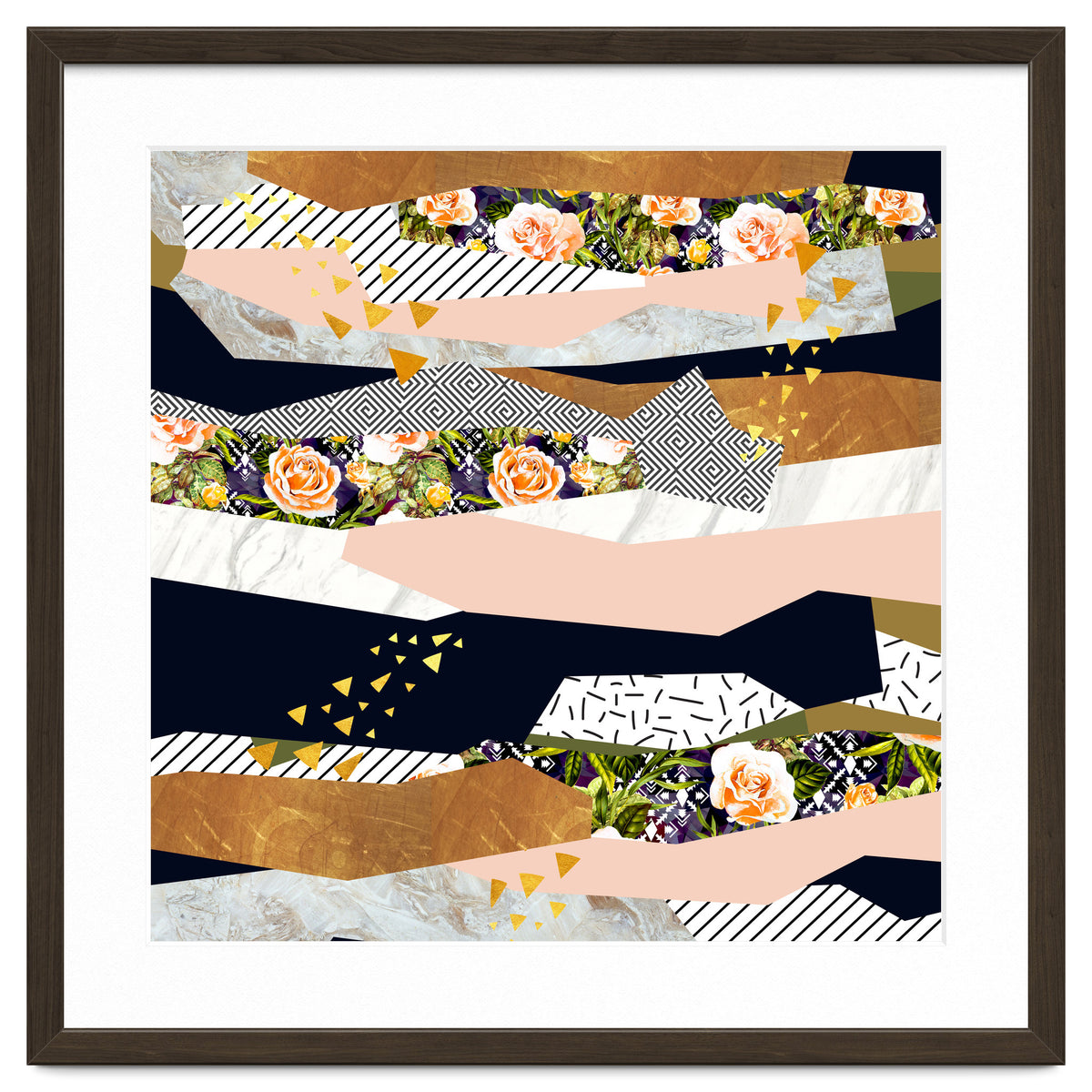 Collage of textured shapes and flowers