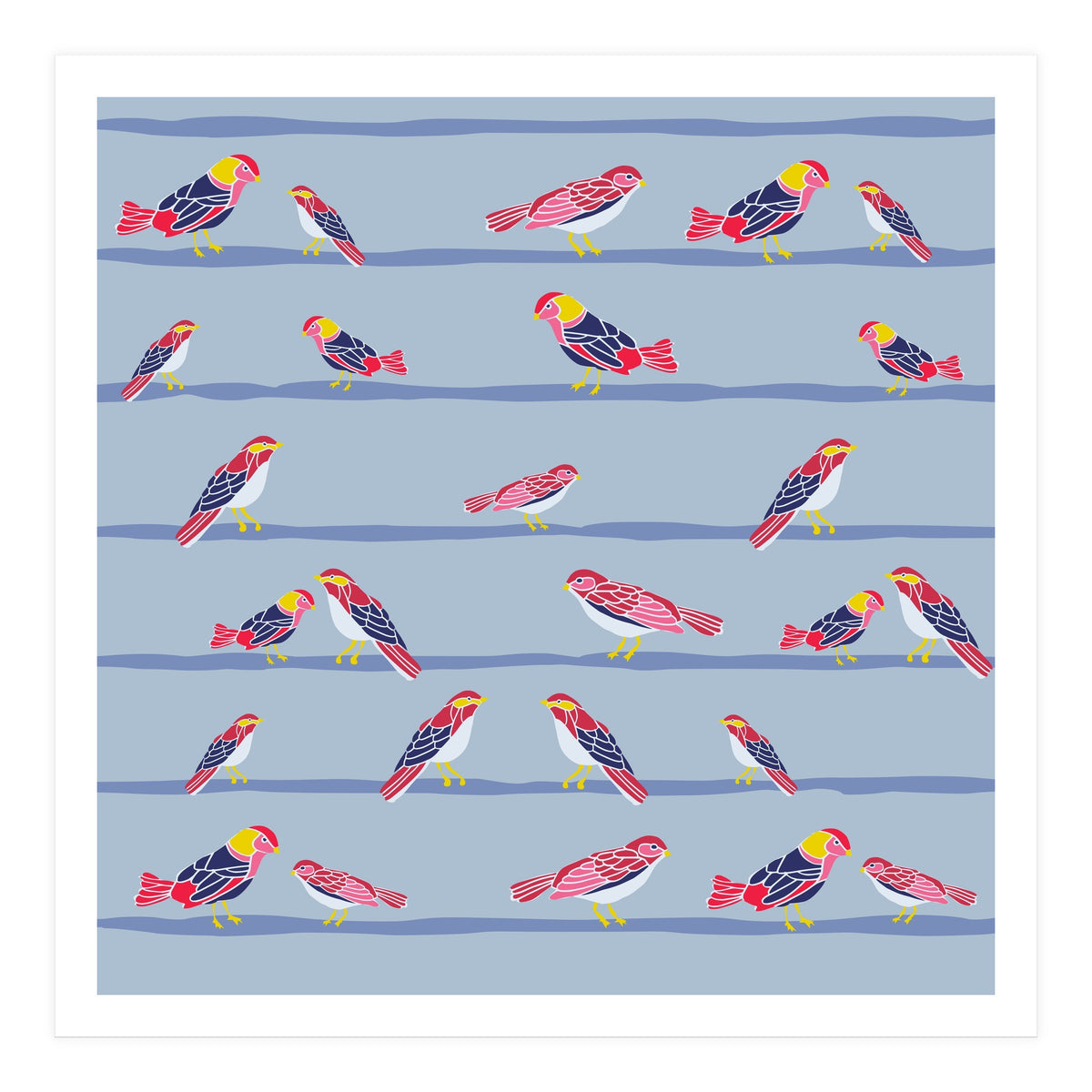 Colorful birds on a wire pattern (Print Only)