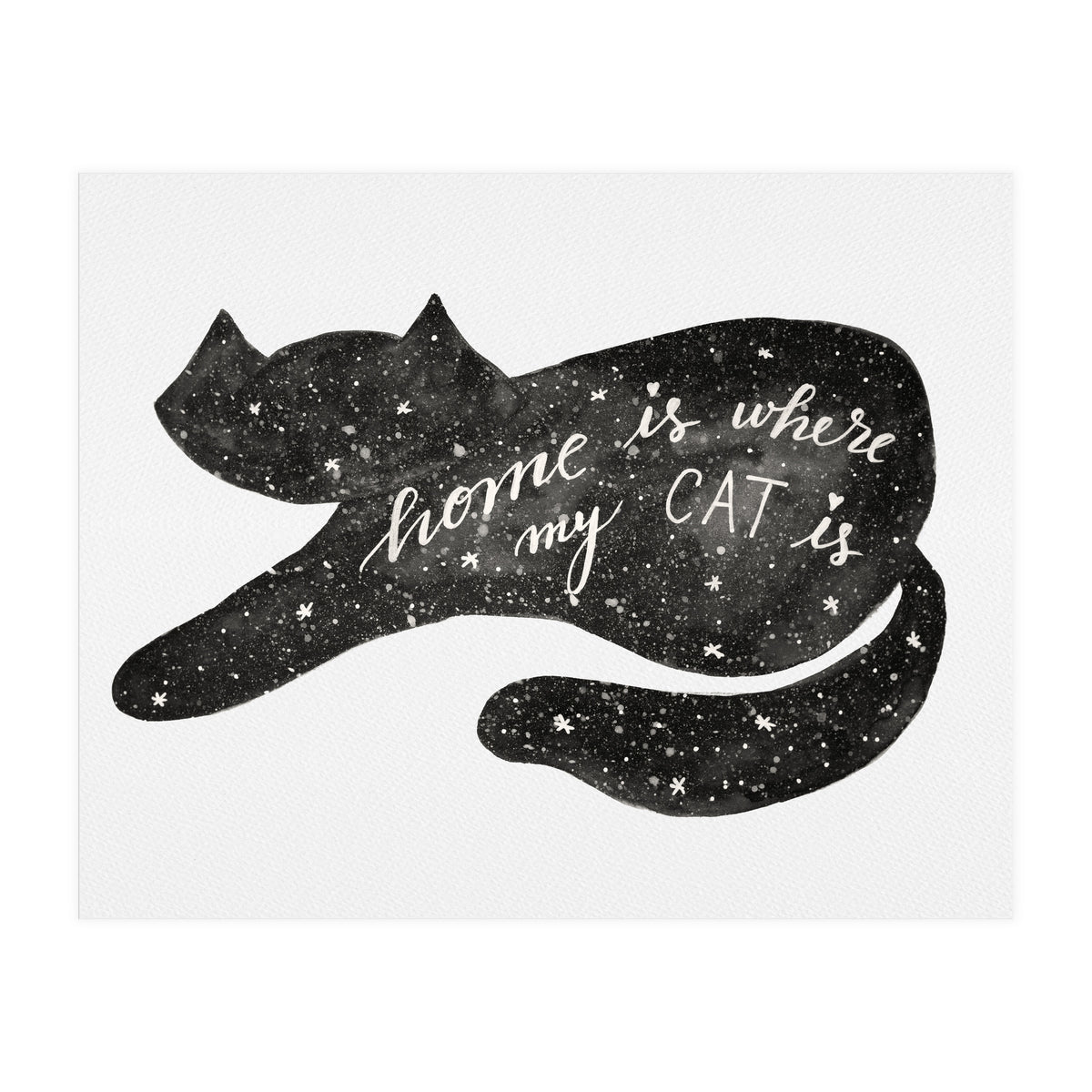 Watercolor galaxy cat - black and white (Print Only)