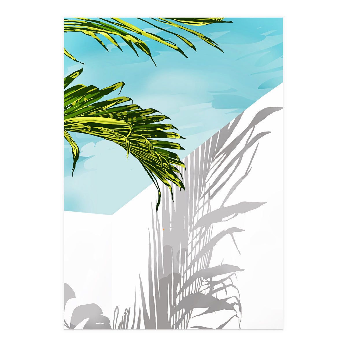 Palms In My Backyard, Tropical Greece Architecture Travel Painting, Summer Scenic Building  (Print Only)