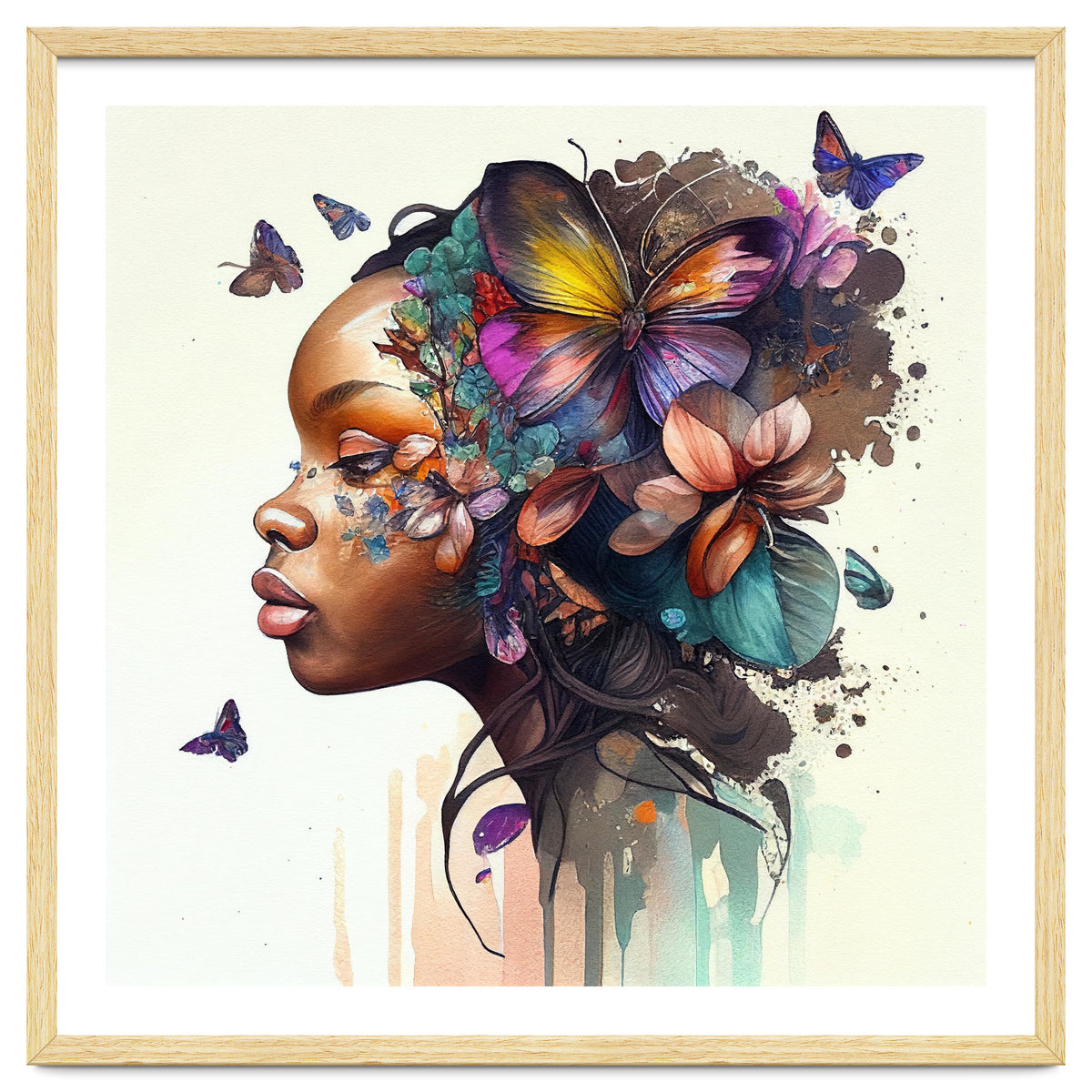 Watercolor Butterfly African Woman #8