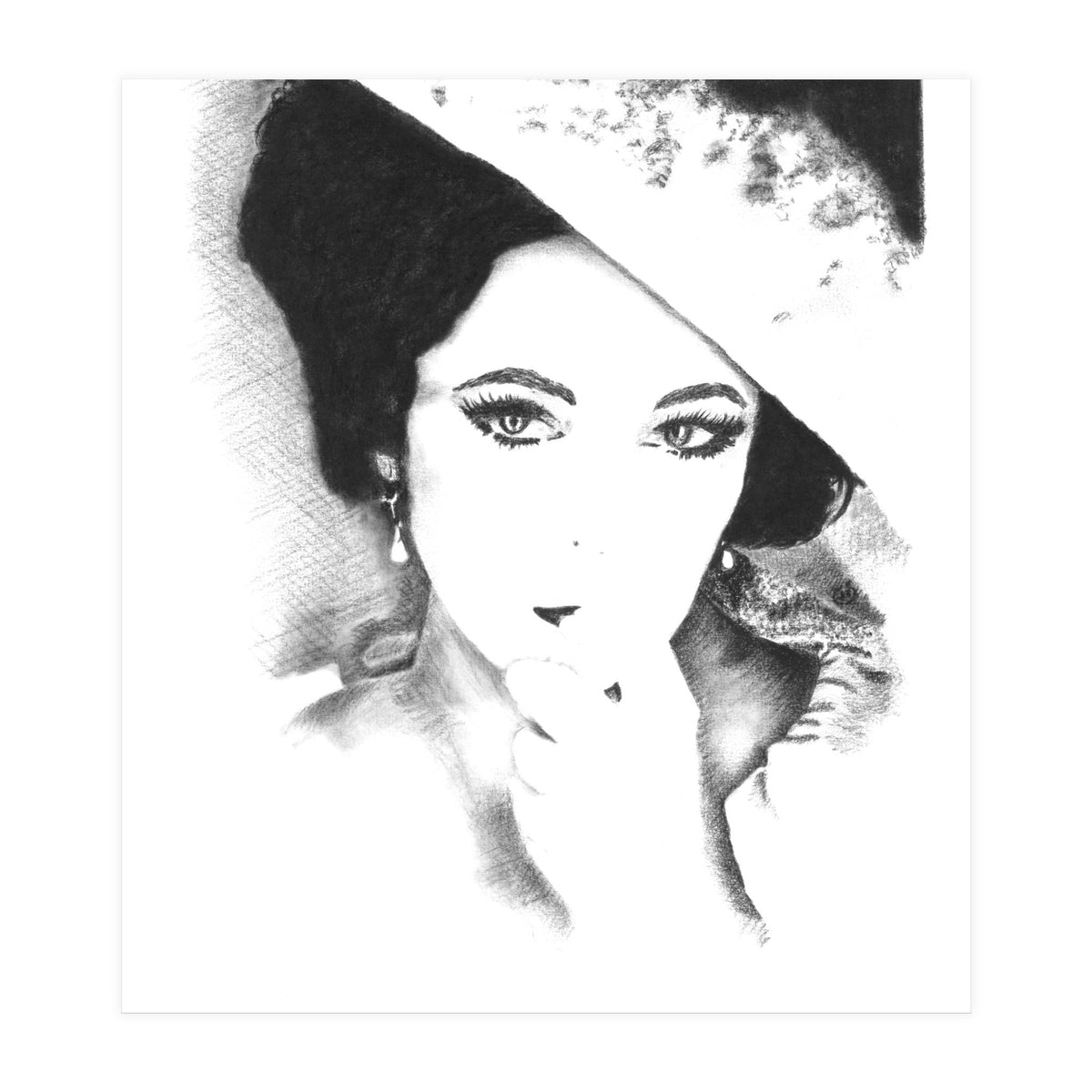 'Liz' - Elizabeth Taylor Charcoal Portrait (Print Only)
