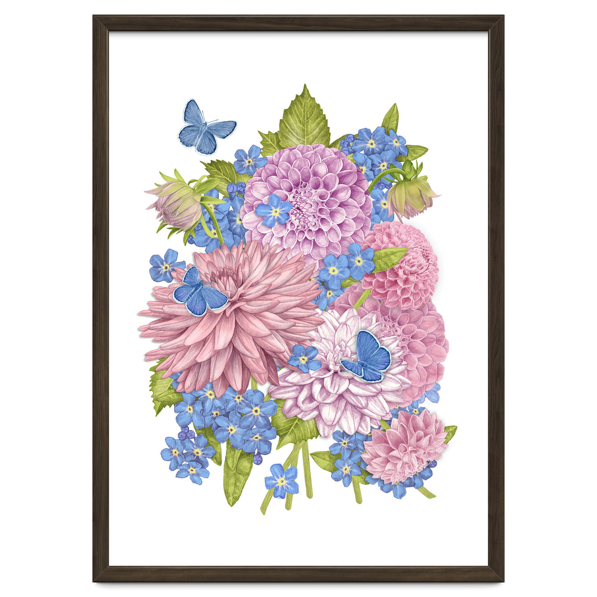 Pink Flowers and Butterflies