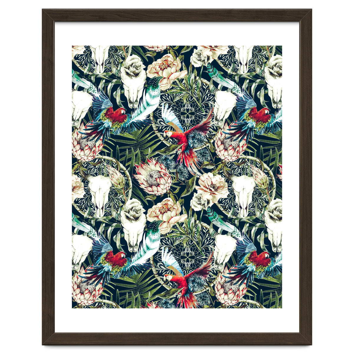 Dark pattern boho skull tropical