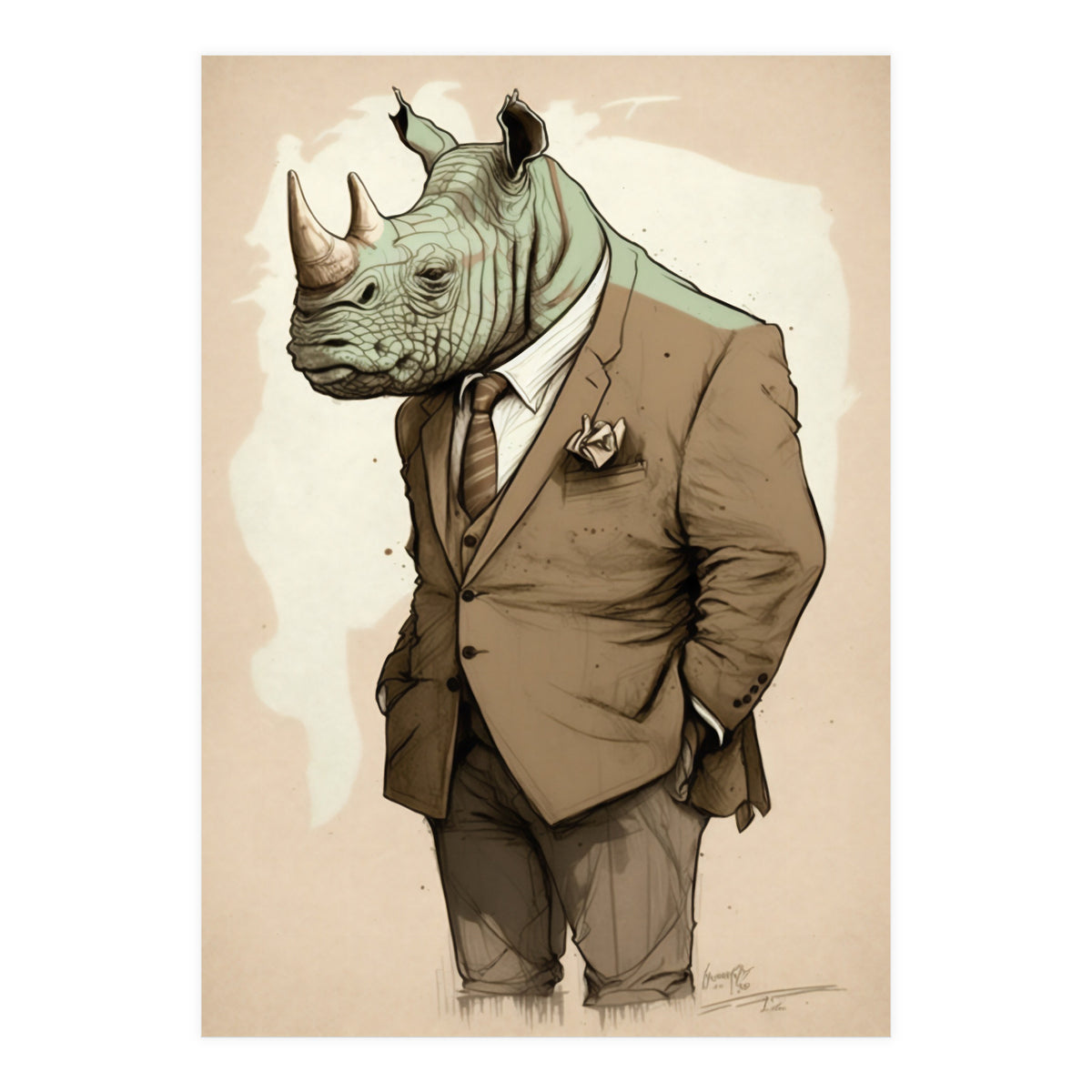 Dapper Rhino Fashion Sketch (Print Only)