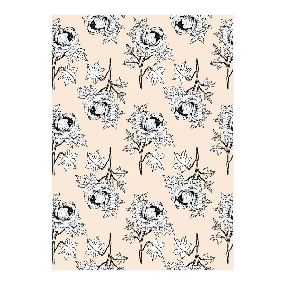 Drawing pattern of roses to pencil on beige (Print Only)