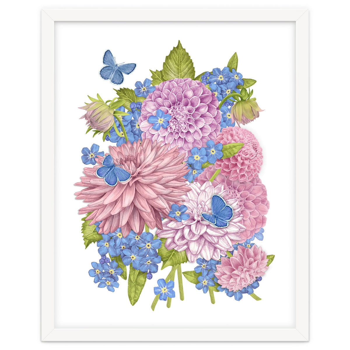 Pink Flowers and Butterflies