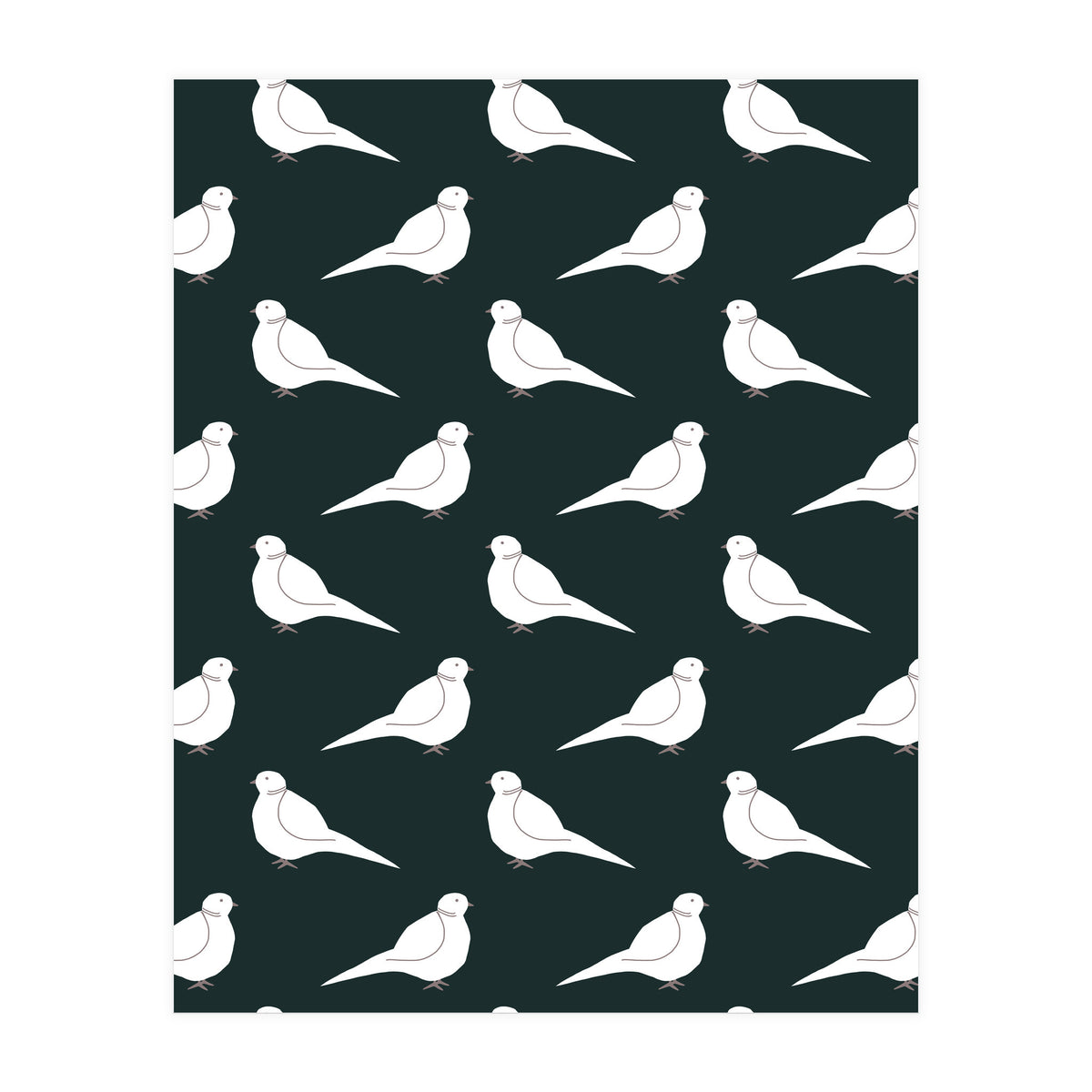 White Bird Pattern On Black (Print Only)