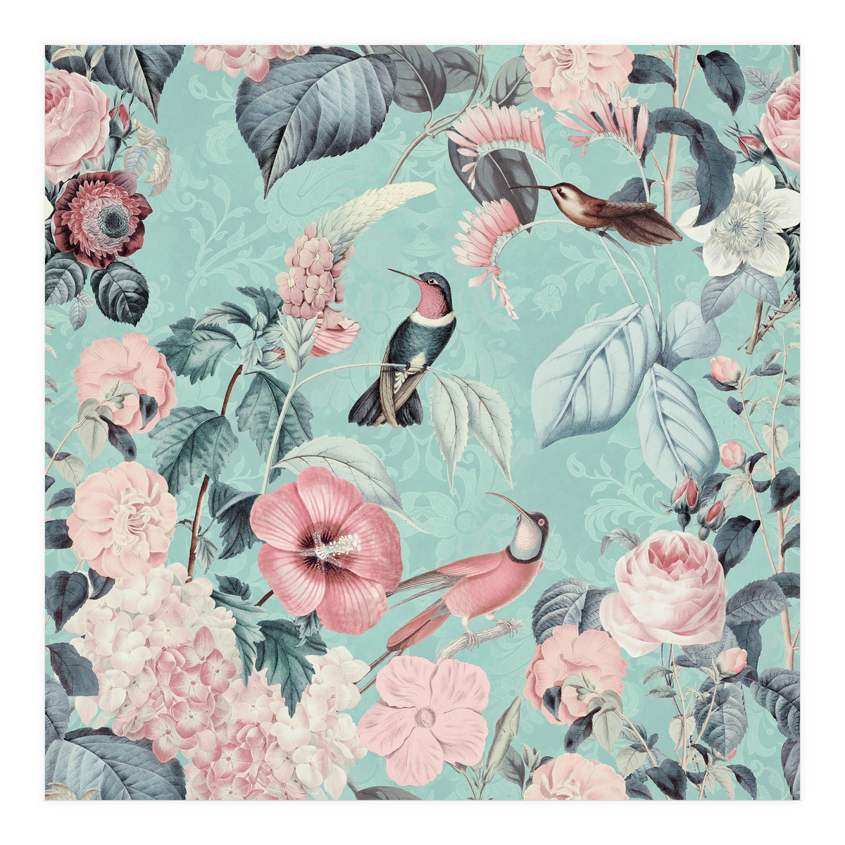 Pastel Hummingbirds Square (Print Only)