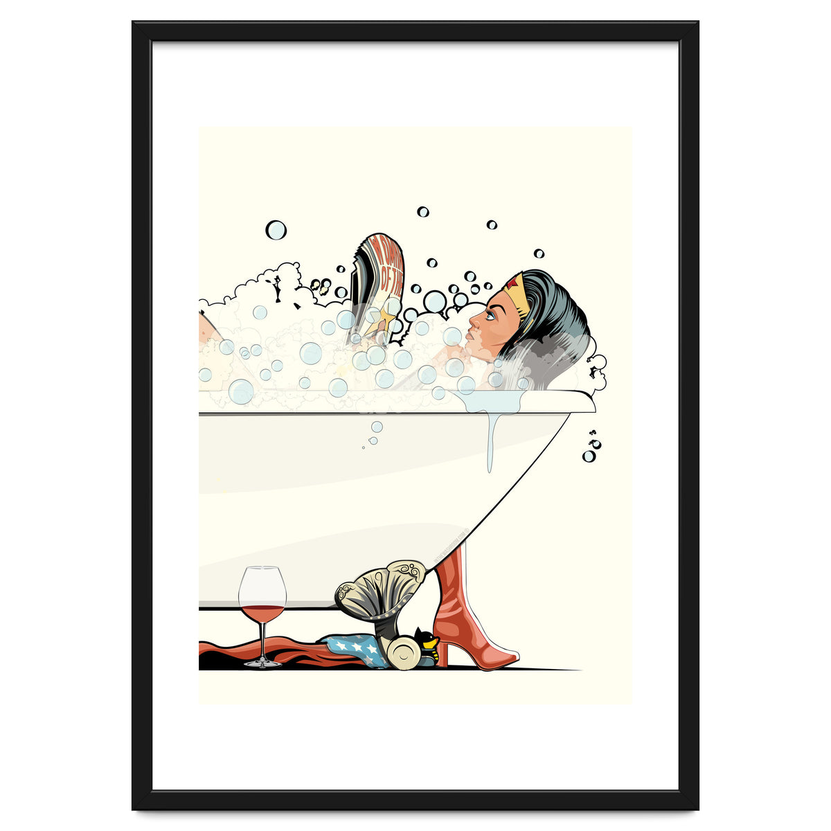 Wonder Woman in the Bath, funny Bathroom Humour