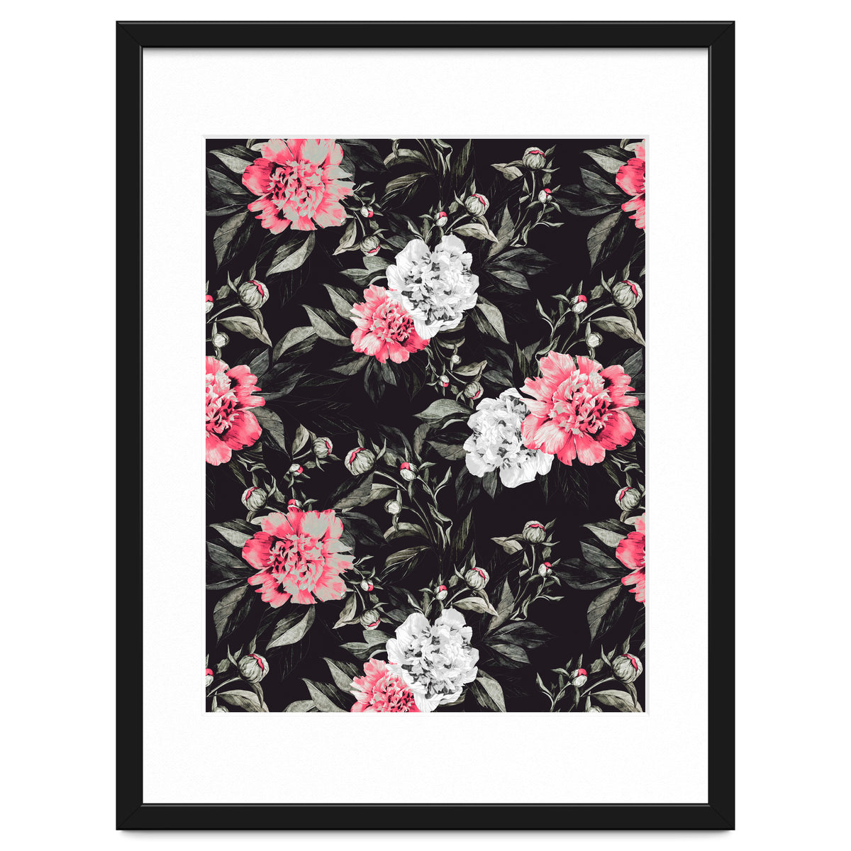 Floral pink - black & white dark
