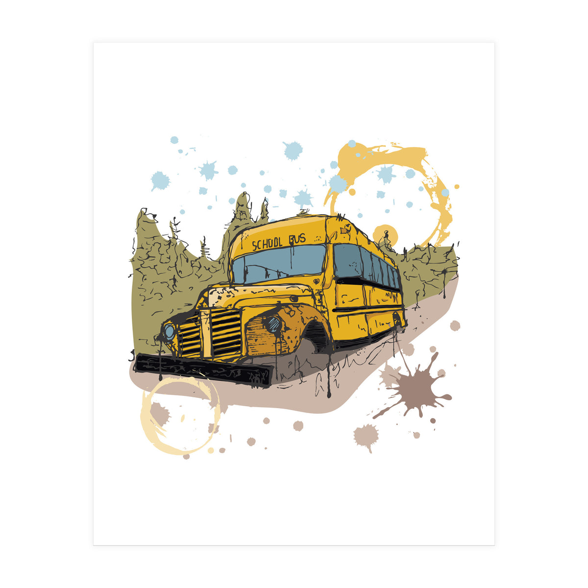Abandoned school bus sketch (Print Only)