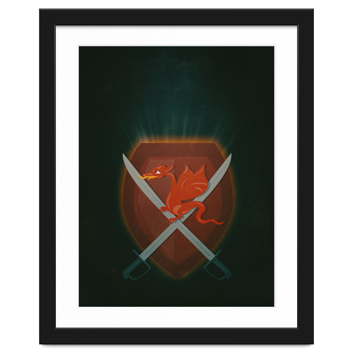 Heraldic dragon and cutlasses