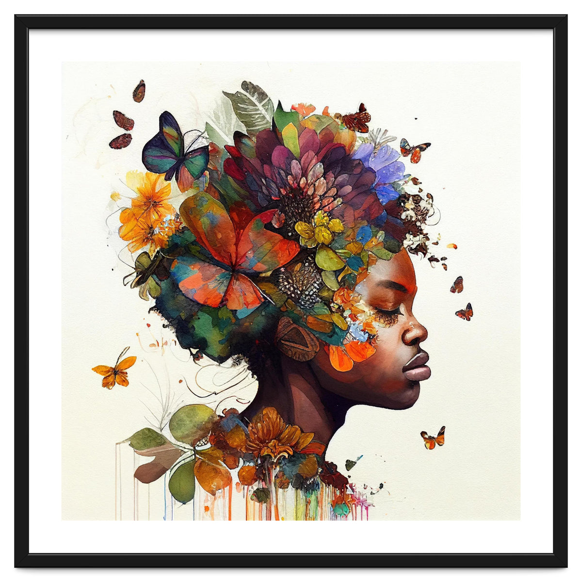 Watercolor Butterfly African Woman #5