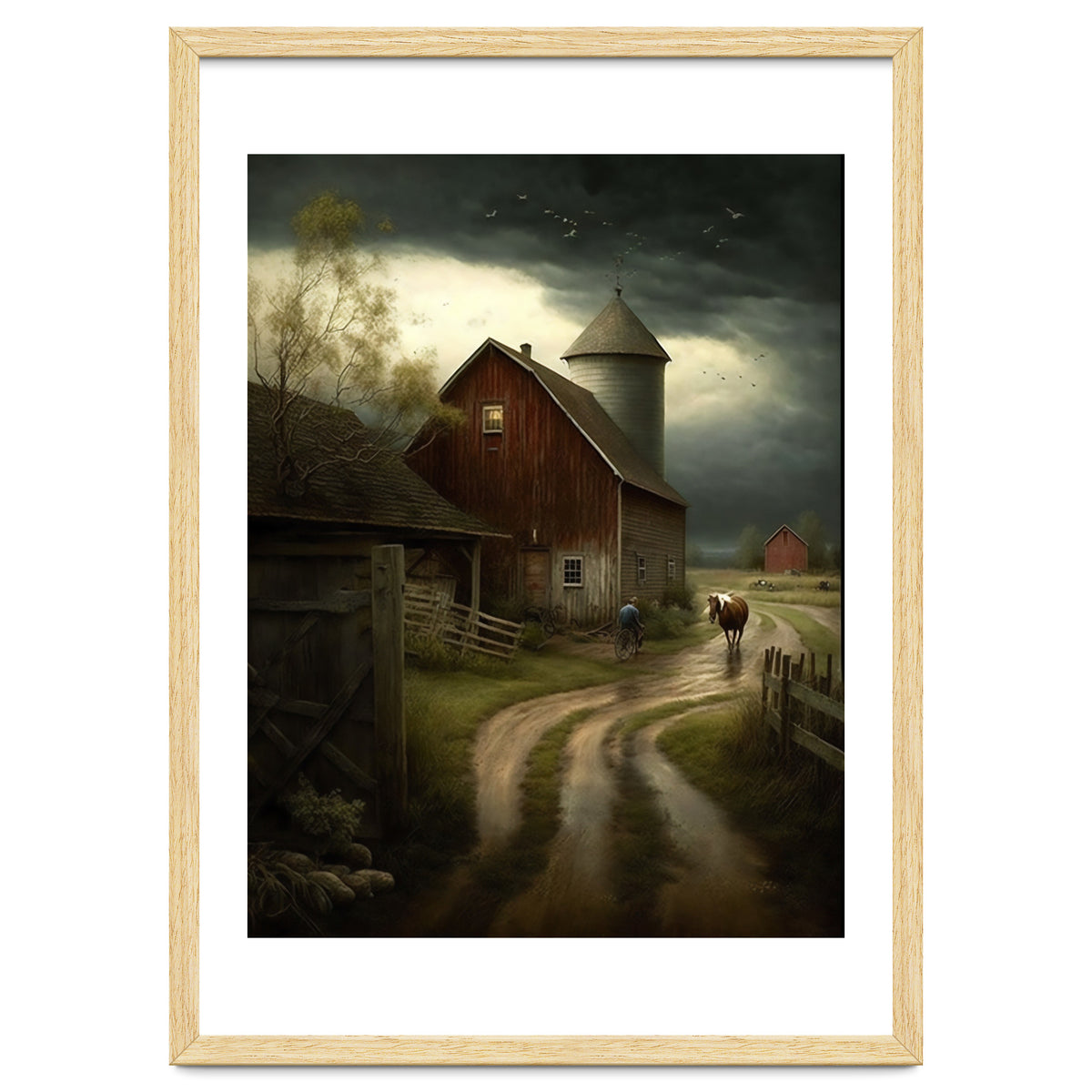 19th Century Farm Scene Oil Painting