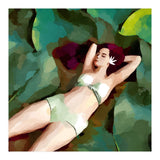The Moment of Peace, Girl Woman on Lotus Leaf, Tropical Nature Botanical Watercolor Bohemian Painting (Print Only) thumbnail