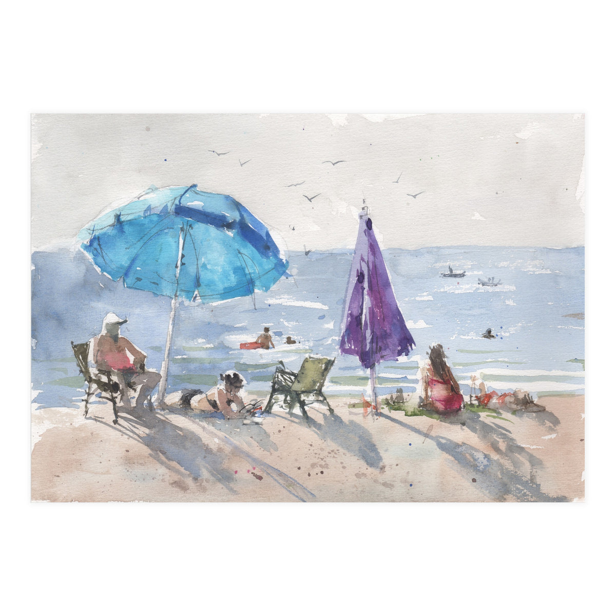 Under an umbrella in the sun. Watercolor (Print Only)