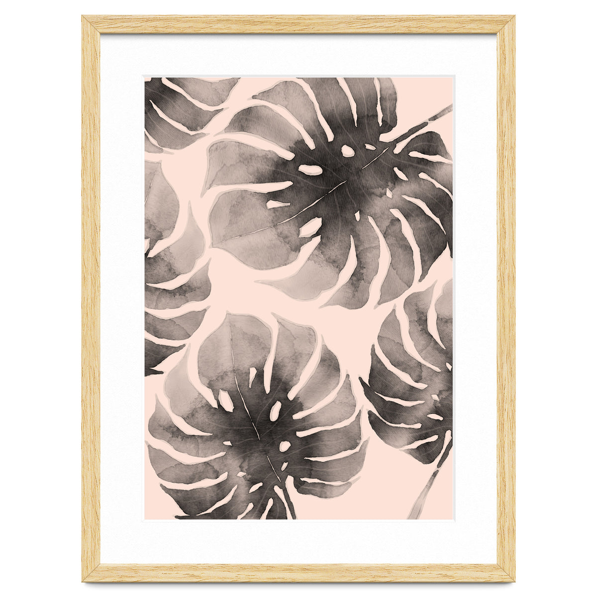 Monstera pink and gray watercolor