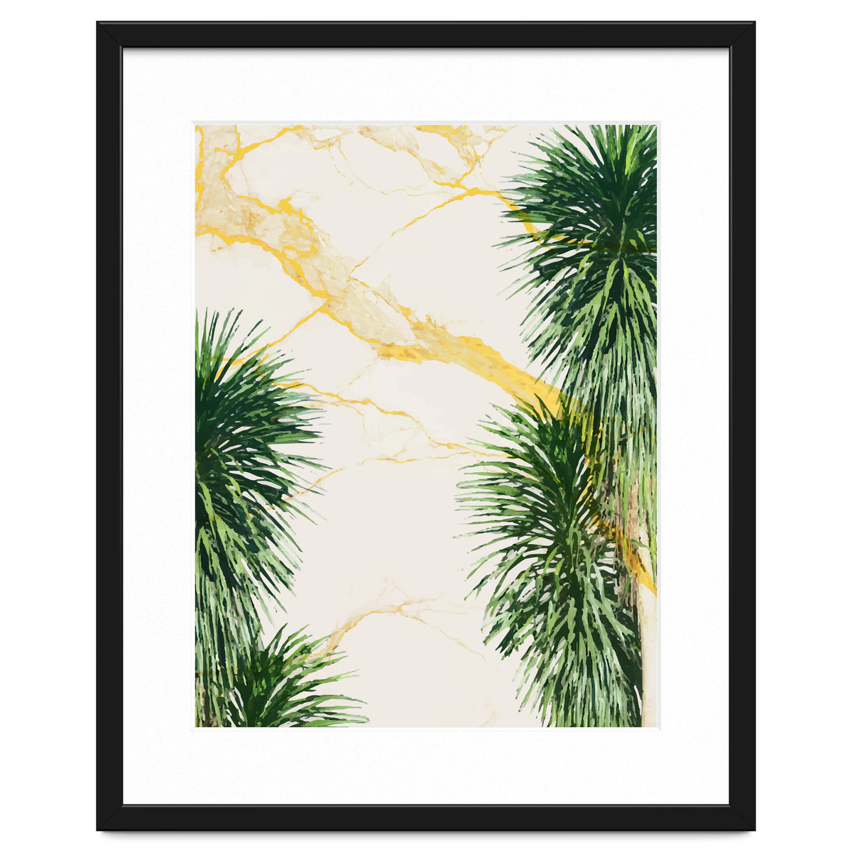 Gold marble texture with palm tree