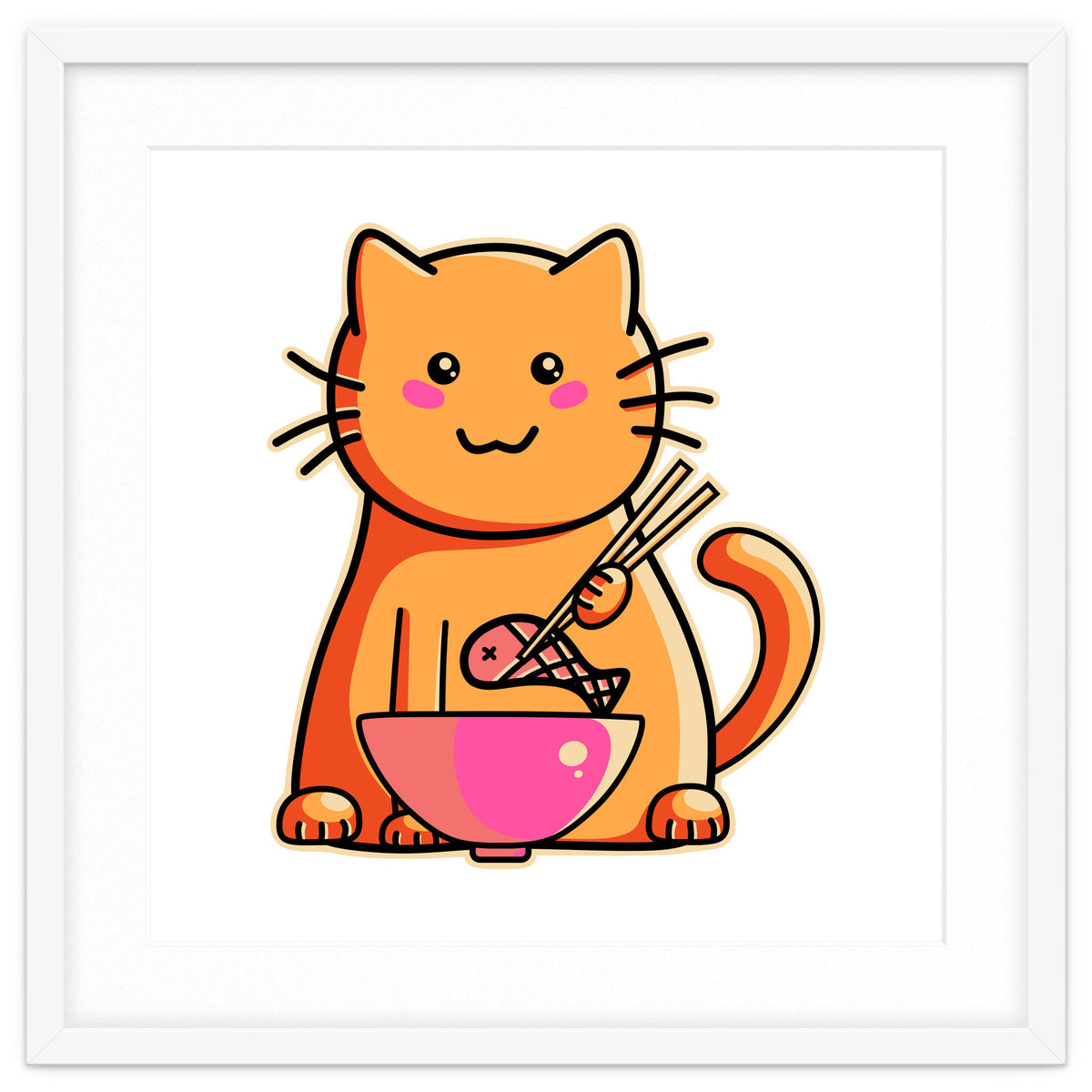 A Cat's Favourite Meal - kawaii cat eating fish with chopsticks