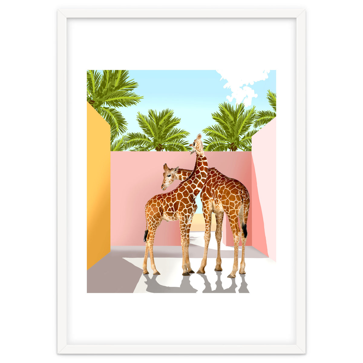 Giraffe Villa | Contemporary Modern Architecture Digital Graphic Art | Wildlife Animals Palm Exotic