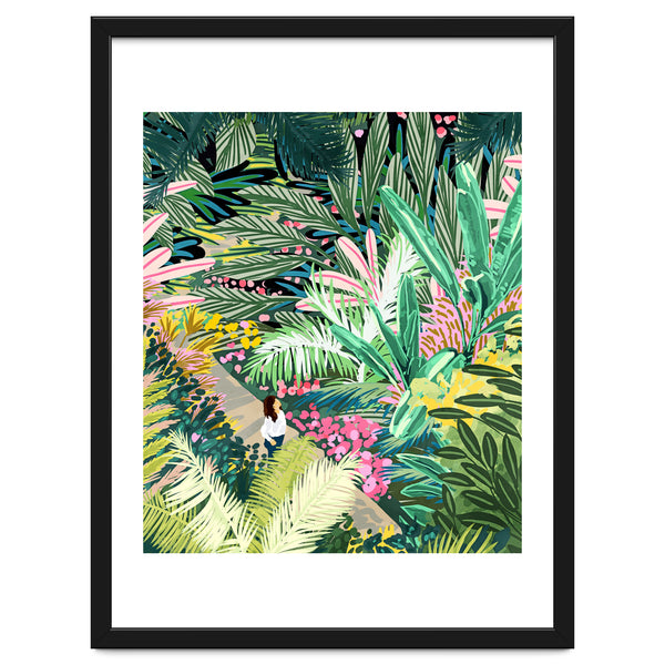 Bohemian Jungle, Tropical Botanical Nature Illustration, Forest Solo Travel Plants Painting