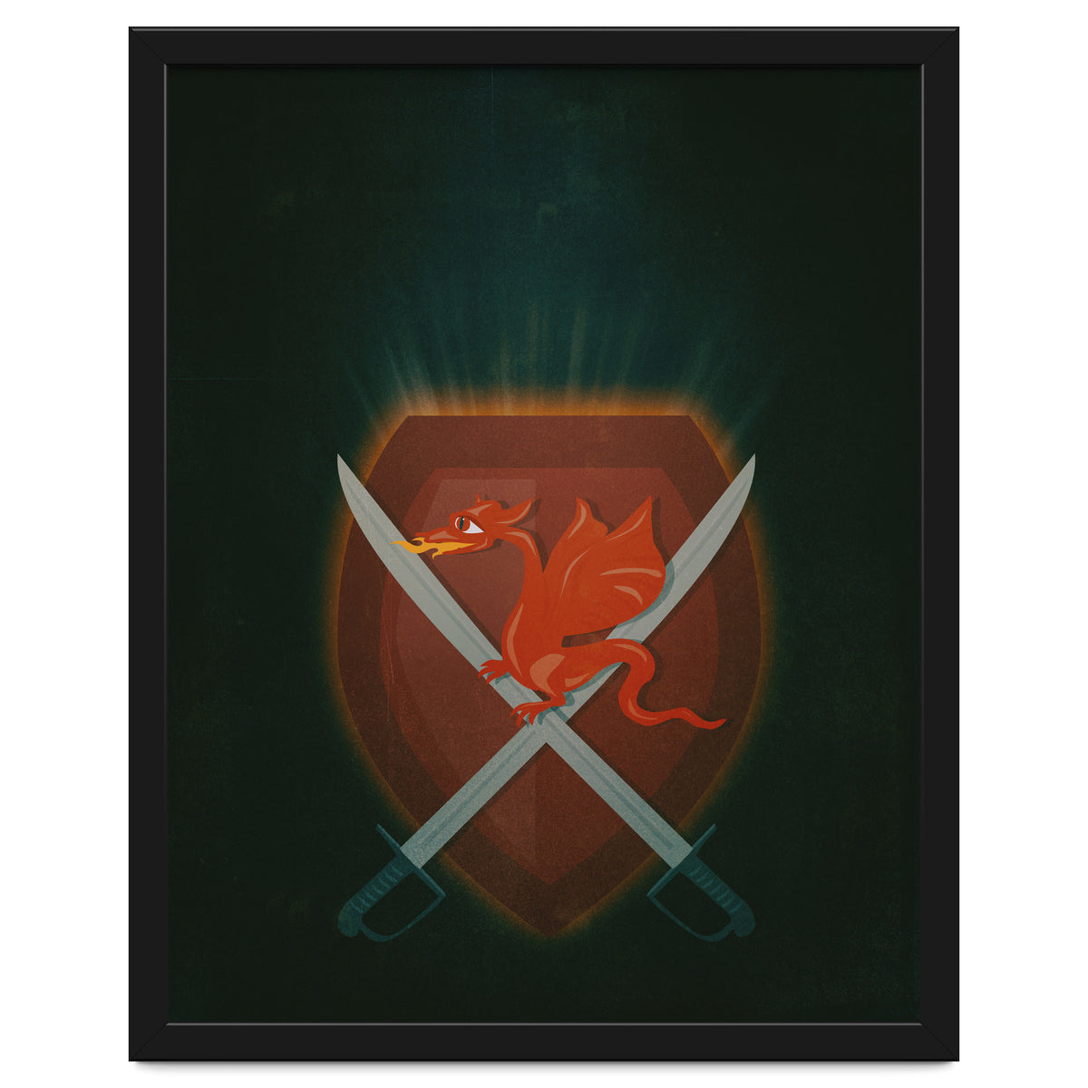 Heraldic dragon and cutlasses