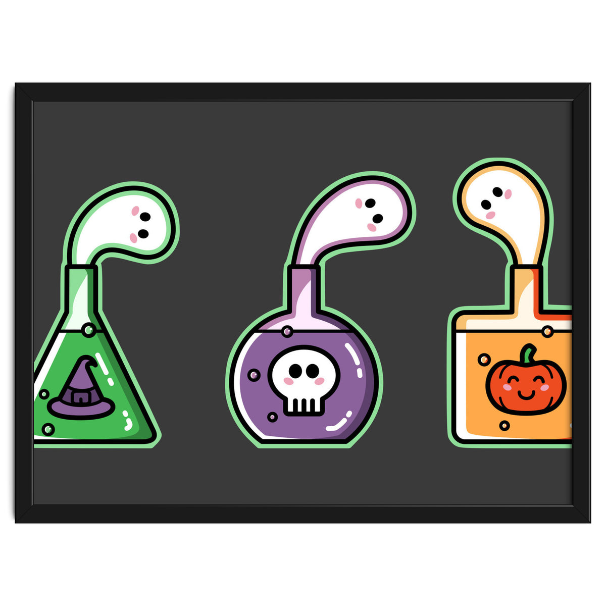 Kawaii Cute Halloween Potions - witches hat, skull, pumpkin, ghosts