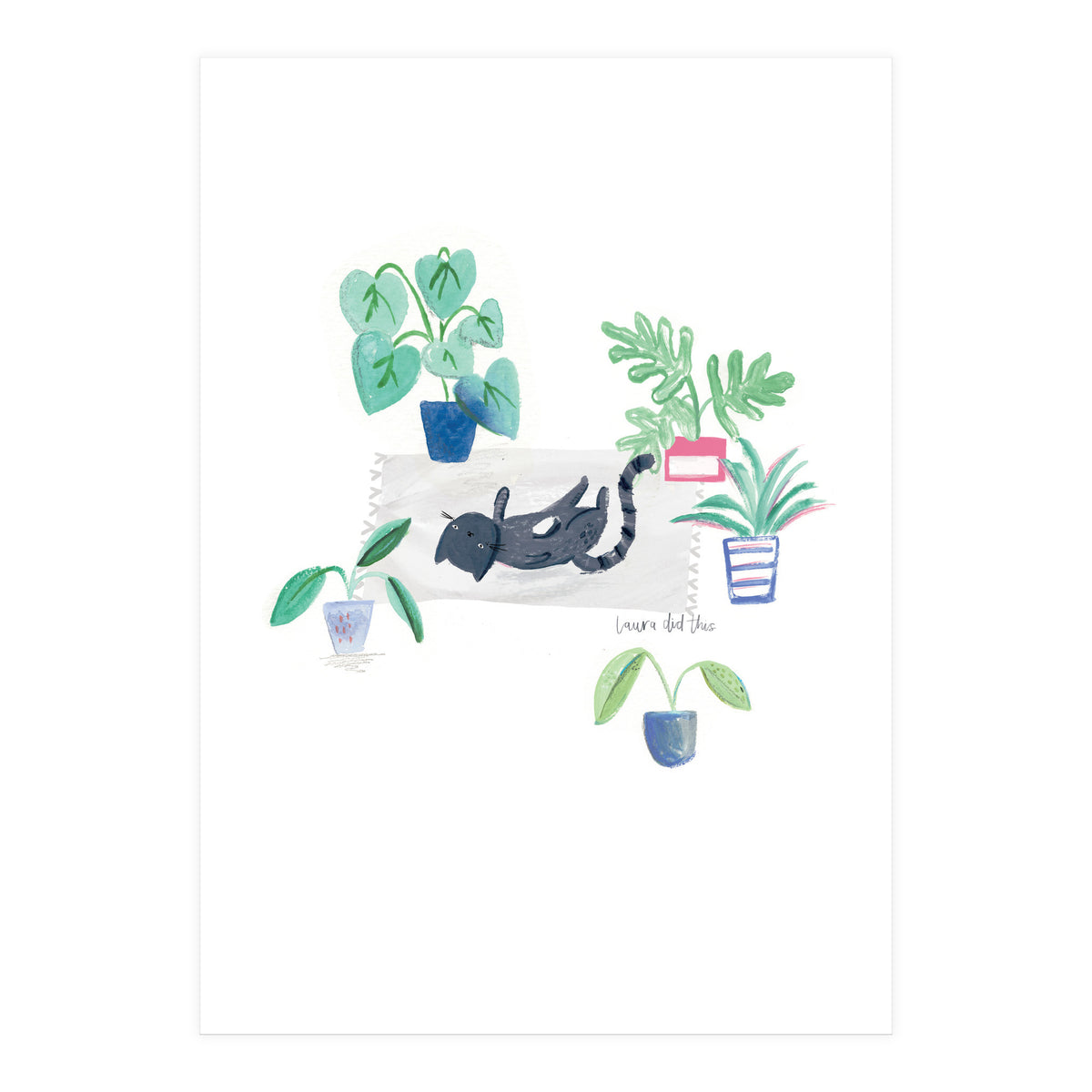 Black Cat And House Plants (Print Only)