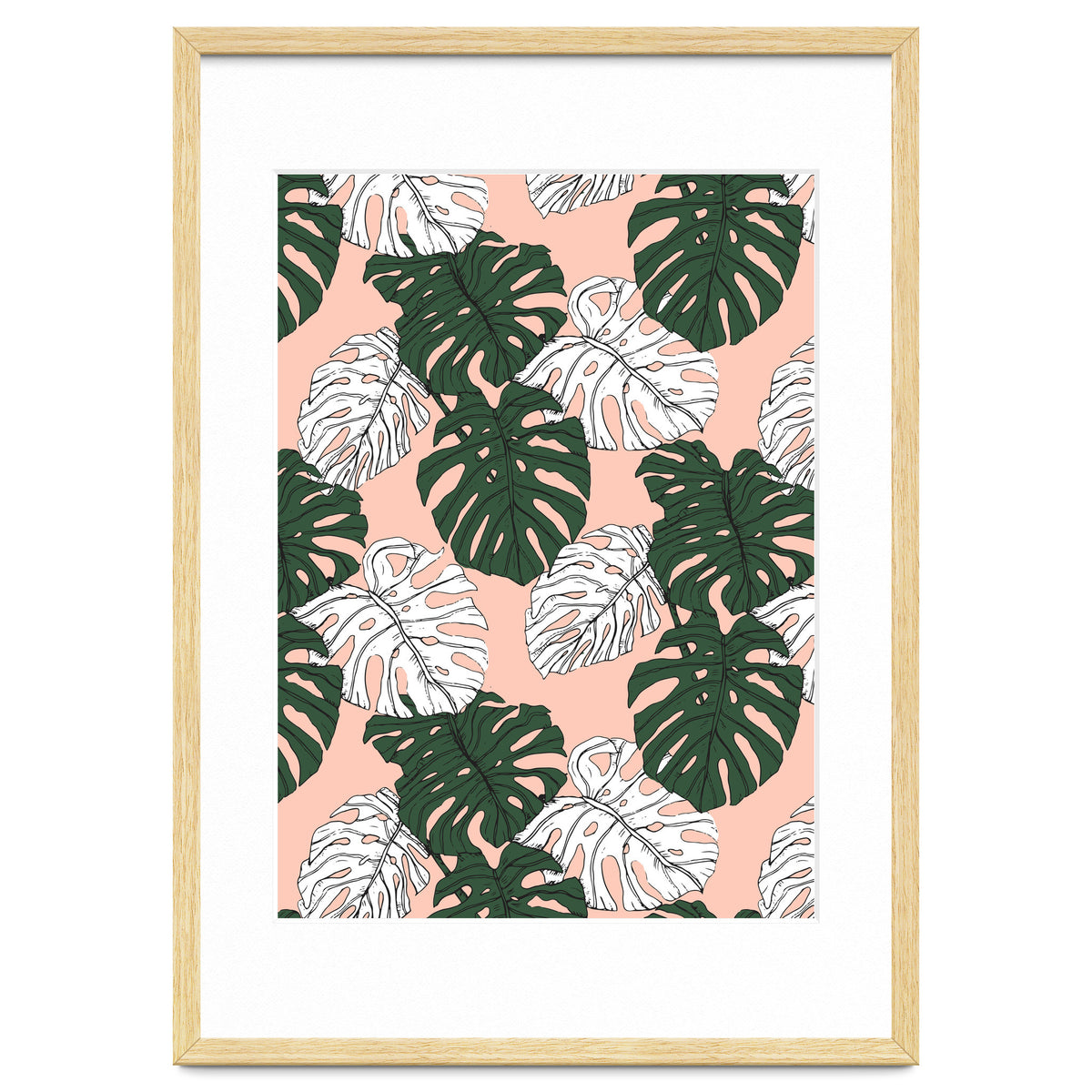 Hand drawing monstera pastel color