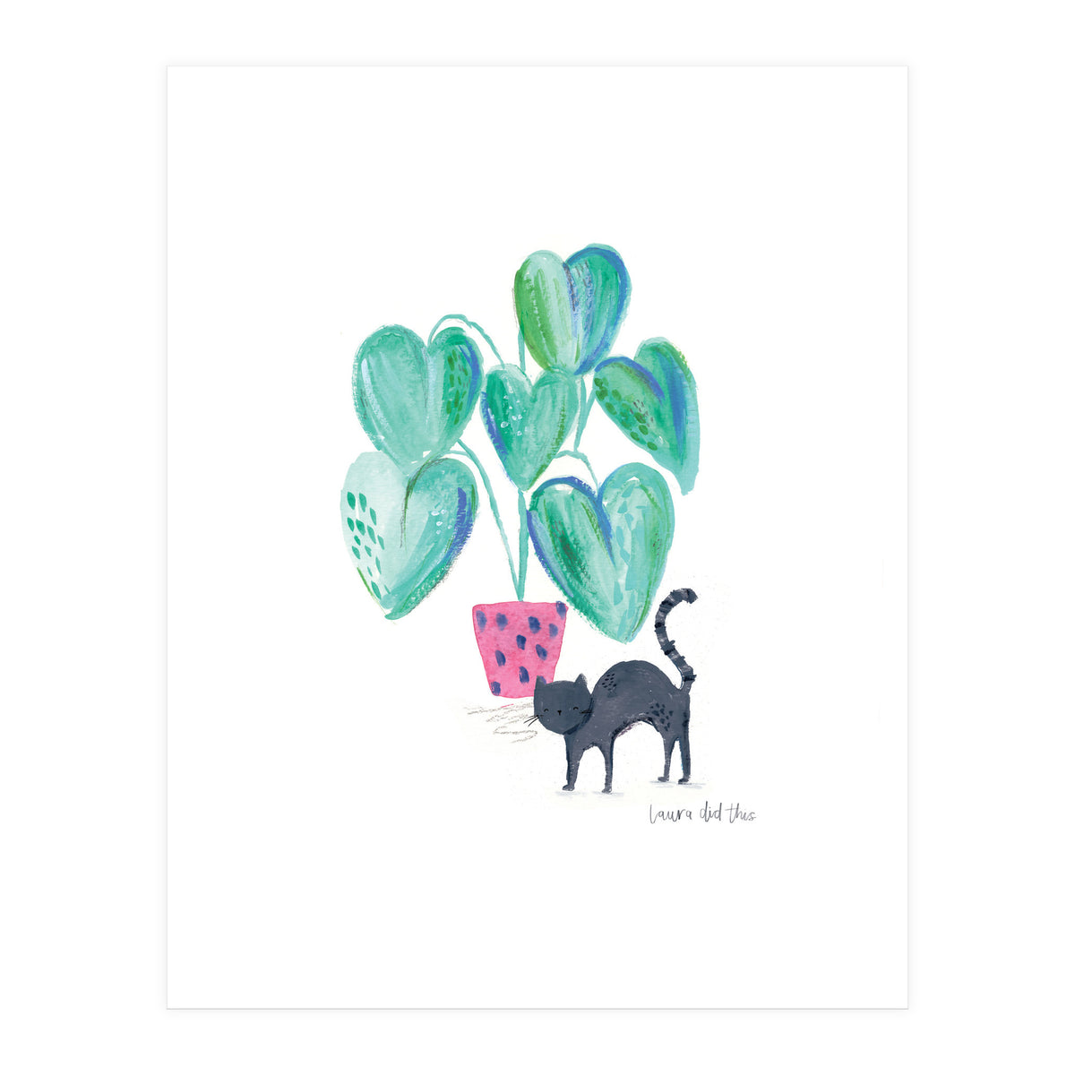 Cat And House Plant (Print Only)