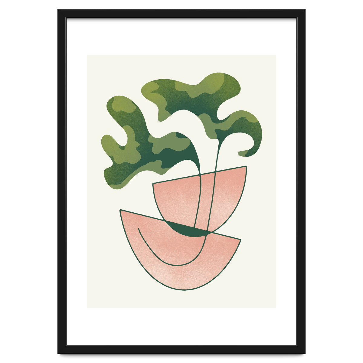 Two Abstract Plant Leaves In A Geometric Vase