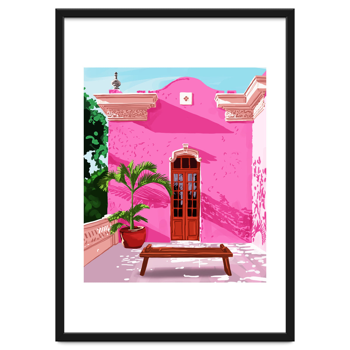 Pink Building Architecture | Pop Art Travel House Painting | Modern Bohemian Décor Spain Palace