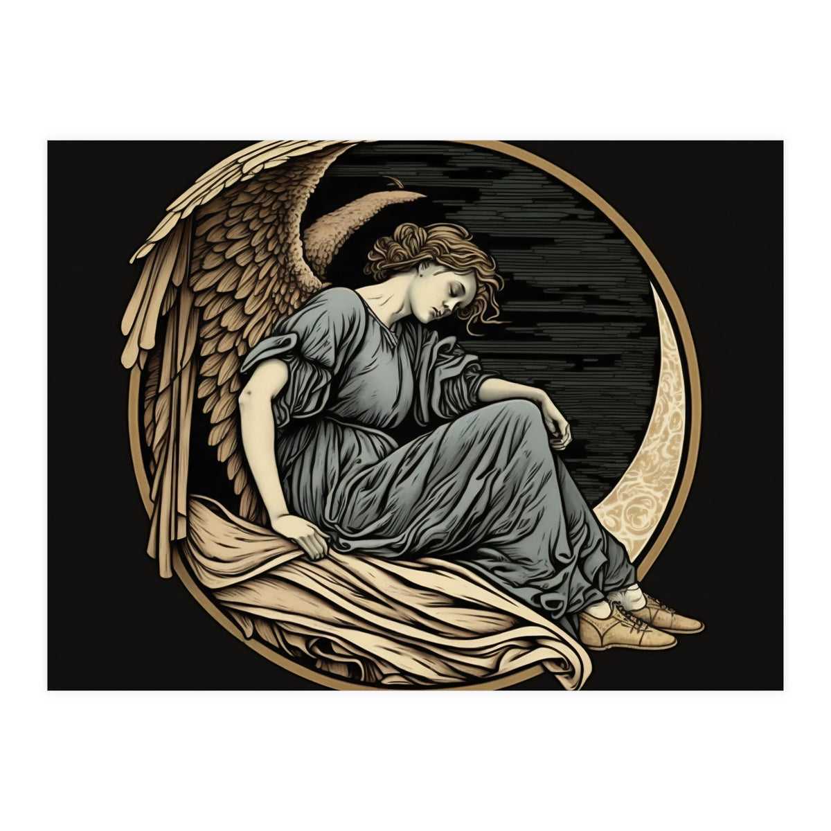 Angel On The Moon Art Nouveau (Print Only)