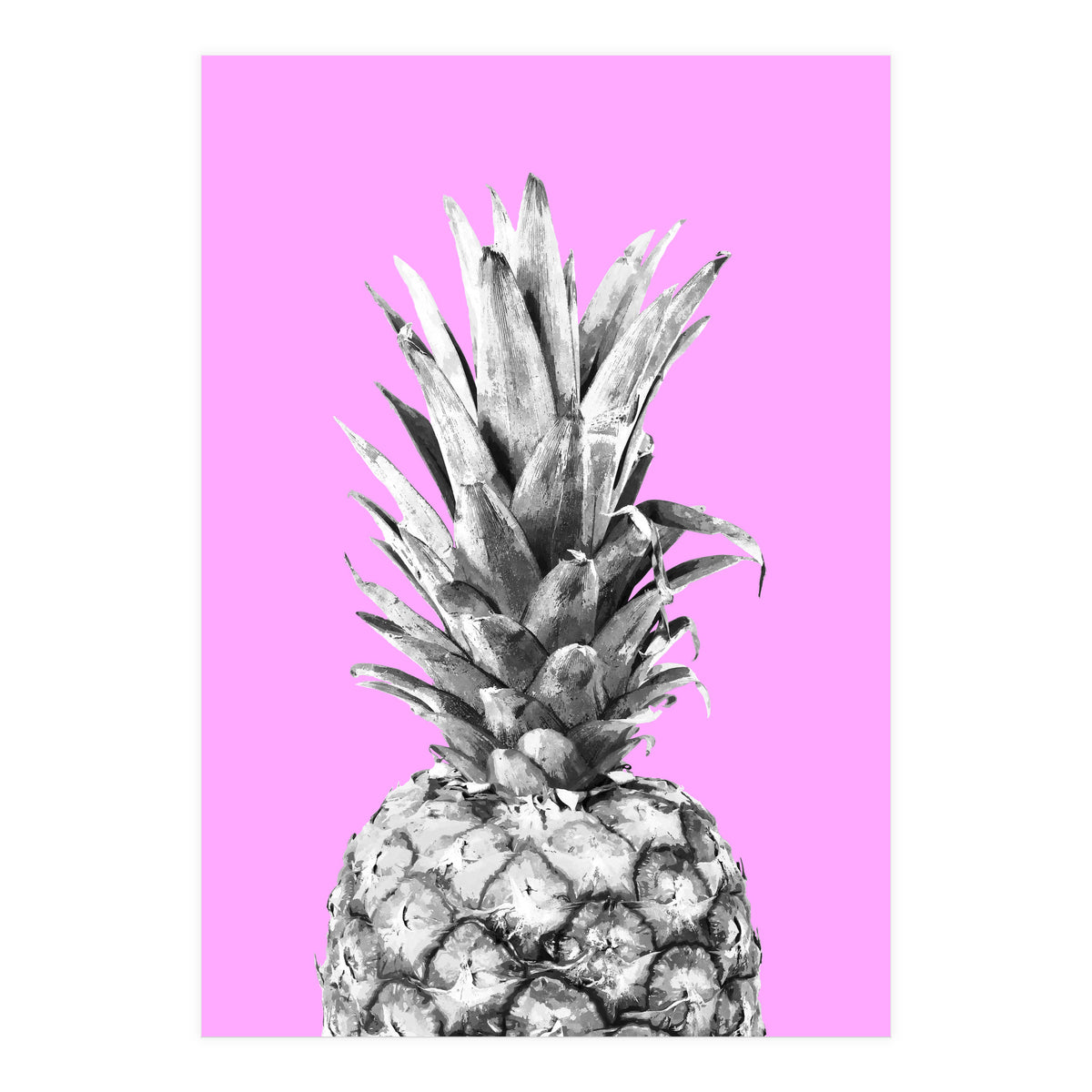 Black and White Pineapple Pink Background (Print Only)
