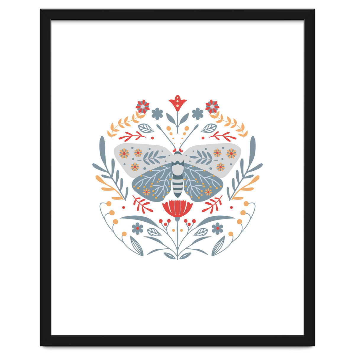 Scandinavian Folk Art: Butterfly & Flowers