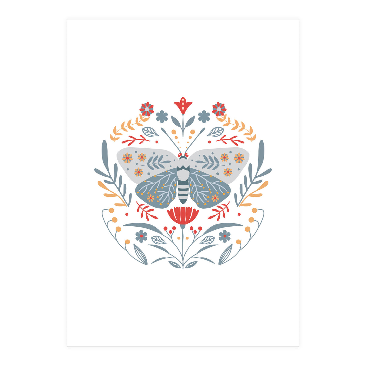 Scandinavian Folk Art: Butterfly & Flowers (Print Only)