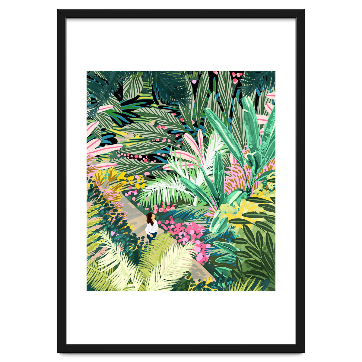 Bohemian Jungle, Tropical Botanical Nature Illustration, Forest Solo Travel Plants Painting